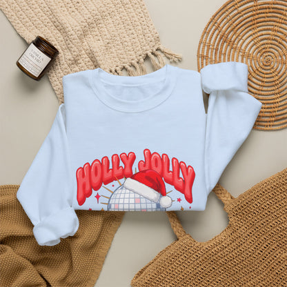 Holly Jolly Vibes Sweatshirt, Retro Disco Christmas Crewneck, Pink Holiday Sweater
