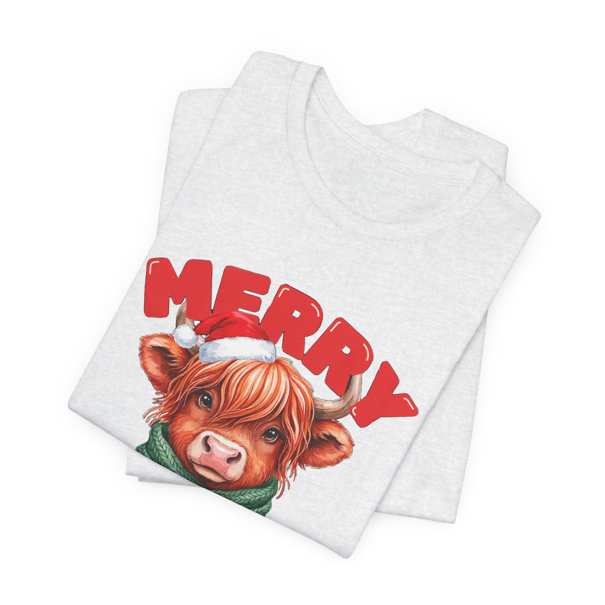Merry Christmoos Shirt, Highland Cow Christmas T-Shirt, Cute Cow Holiday Tee
