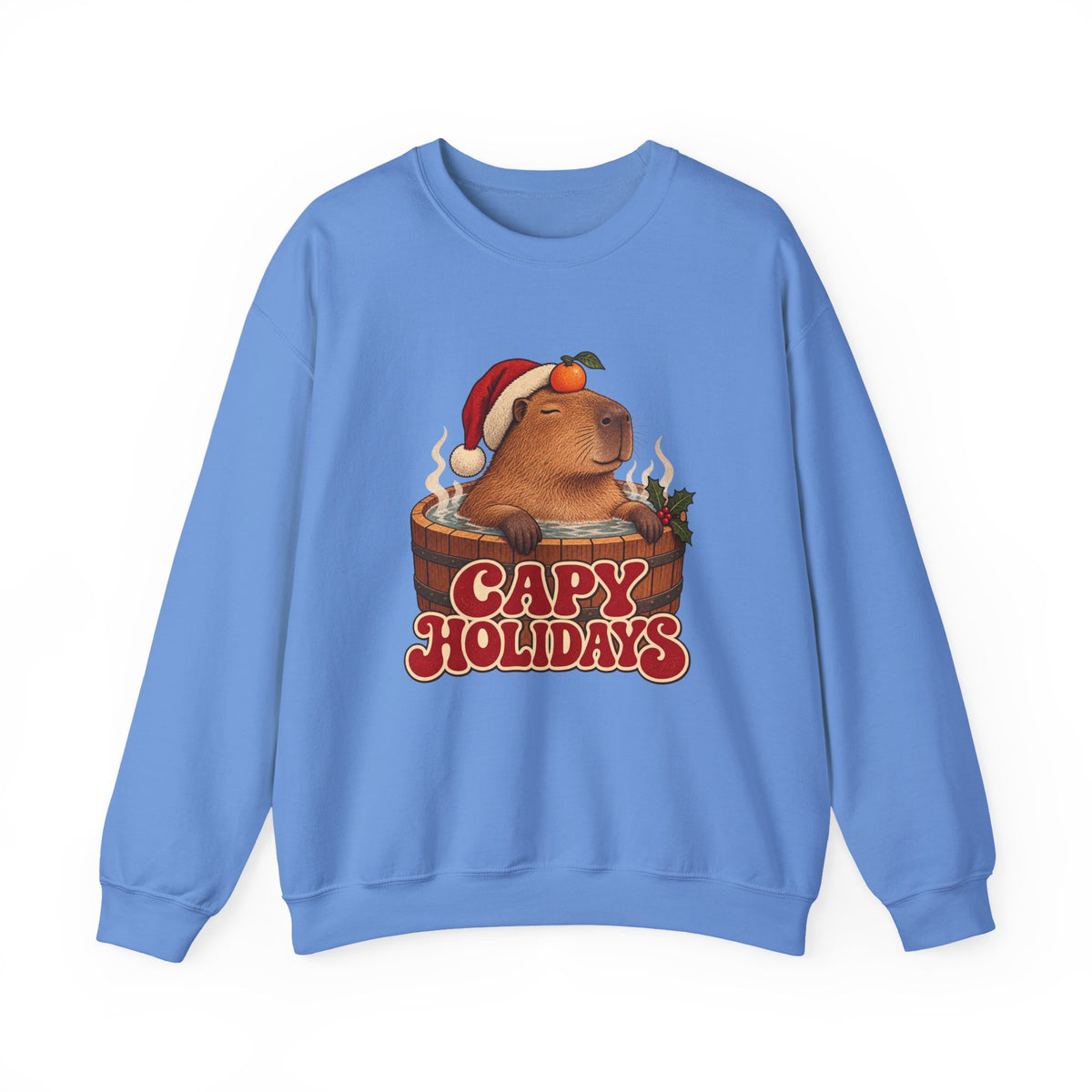 Capy Holidays Capybara in a Santa Hat Sweatshirt, Capybara Christmas Crewneck Sweatshirt