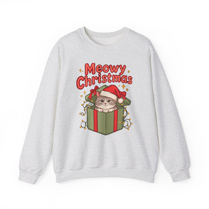 Meowy Christmas Sweatshirt, Cute Cat Christmas Crewneck, Cozy Cat Lover Sweater
