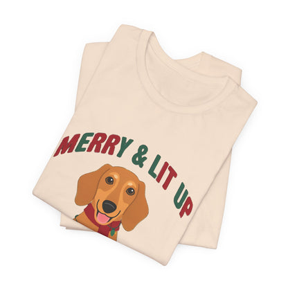 Merry and Lit Up Dachshund Christmas Lights Shirt, Dachshund Christmas Lights T-Shirt