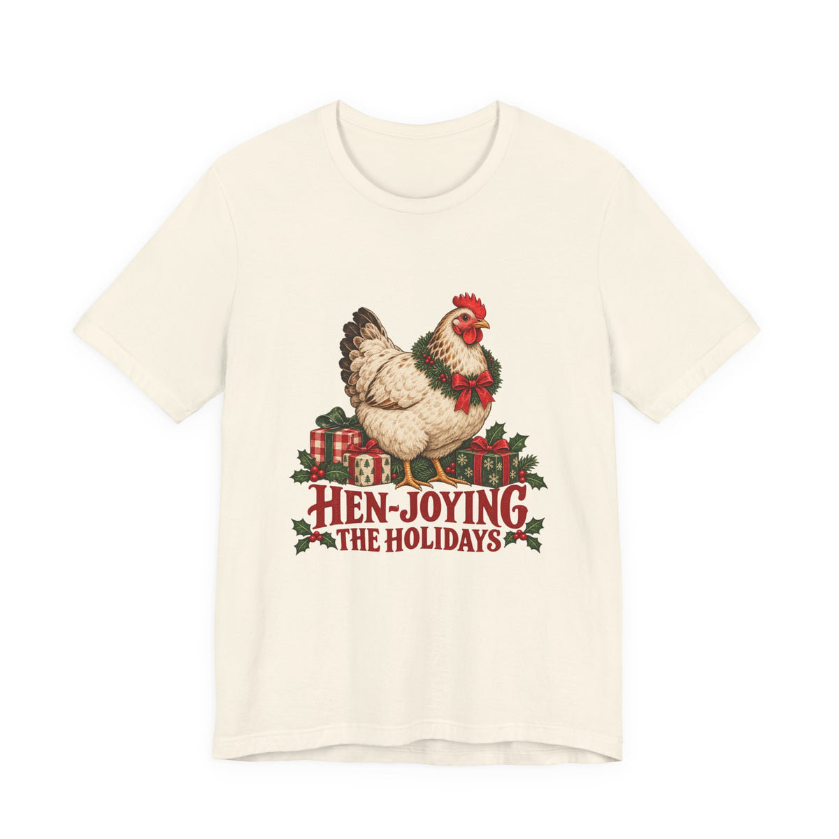 Hen-joying the Holidays Farmhouse Chicken Shirt, Chicken Christmas T-Shirt, Chicken Christmas Gift