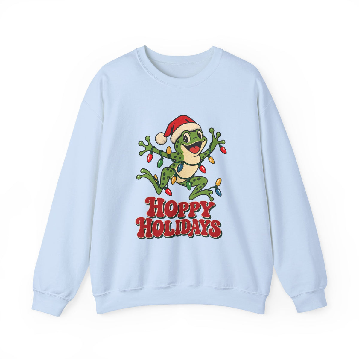 Hoppy Holidays Frog in Christmas Lights Sweatshirt, Frog Christmas Crewneck Sweatshirt