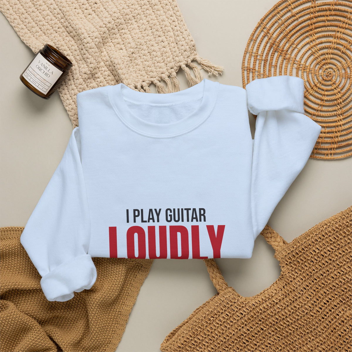I Play Guitar Loudly Not Always Well Sweatshirt, Guitar Player Crewneck Sweatshirt