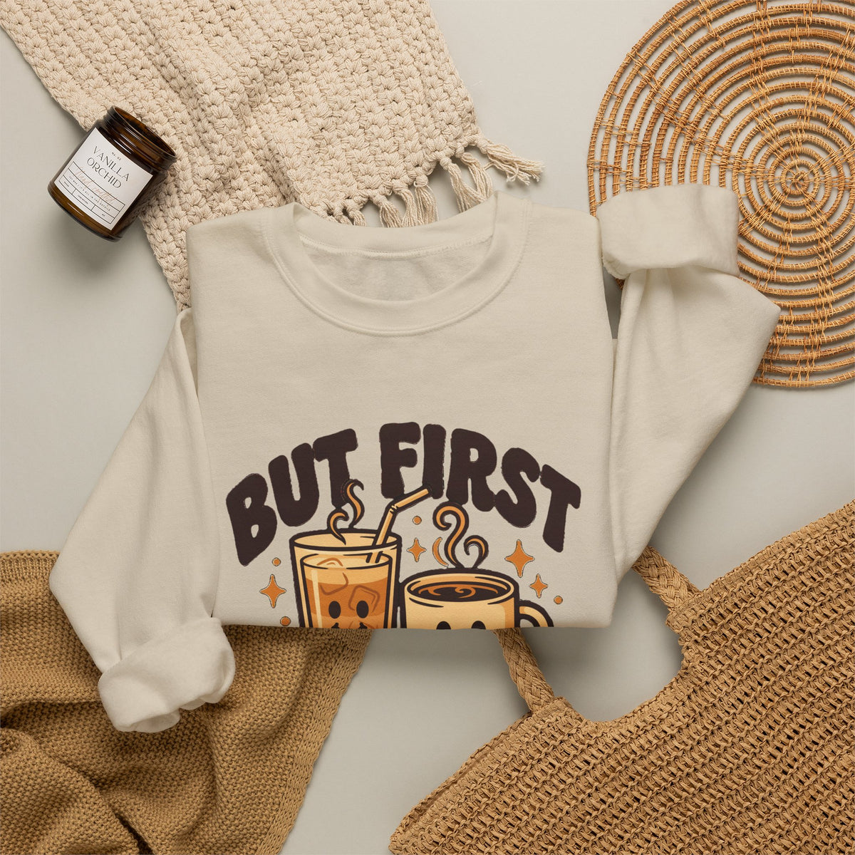 But First Coffee Sweatshirt, Retro Coffee Lover Crewneck