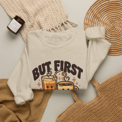 But First Coffee Sweatshirt, Retro Coffee Lover Crewneck