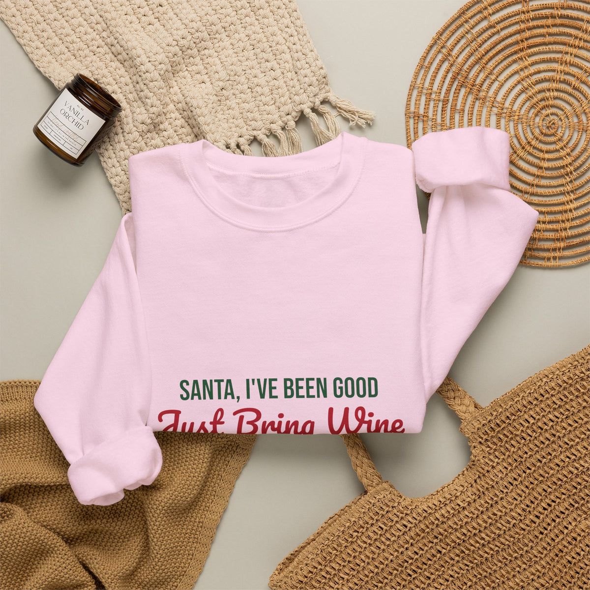 Santa I've Been Good Just Bring Wine Sweatshirt, Funny Wine Christmas Crewneck