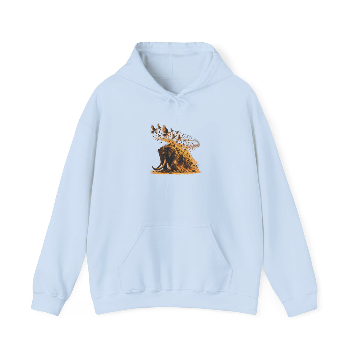 The Elephant and the Birds Hoodie, Symbolic Fine Art Hooded Sweatshirt, By Xudeyda