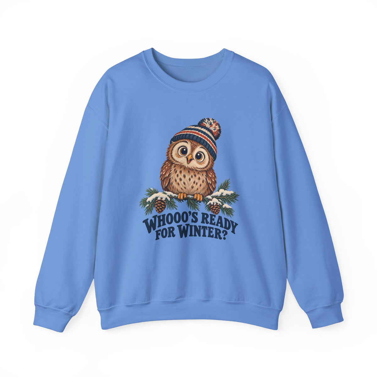 Whooo's Ready for Winter Owl in a Beanie Sweatshirt, Winter Owl Crewneck Sweatshirt