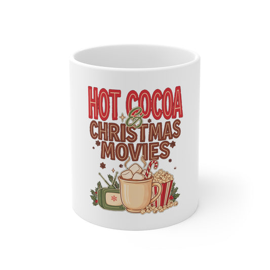 Hot Cocoa and Christmas Movies Mug, Retro Christmas Mug, Cozy Holiday Gift 11oz