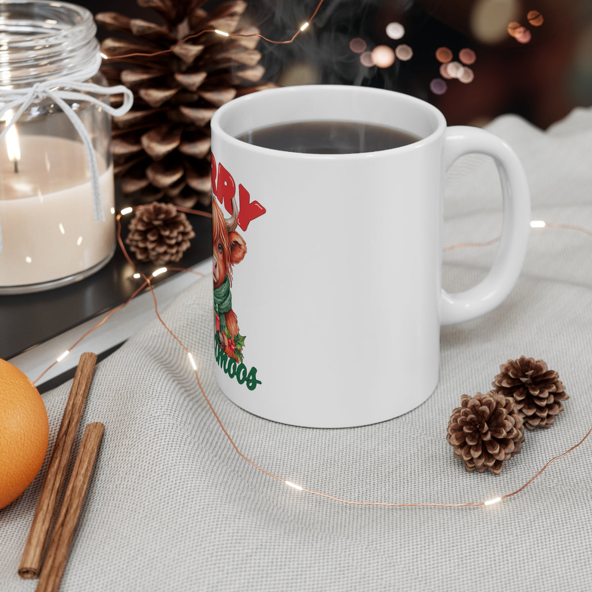 Merry Christmoos Mug, Highland Cow Christmas Coffee Mug 11oz