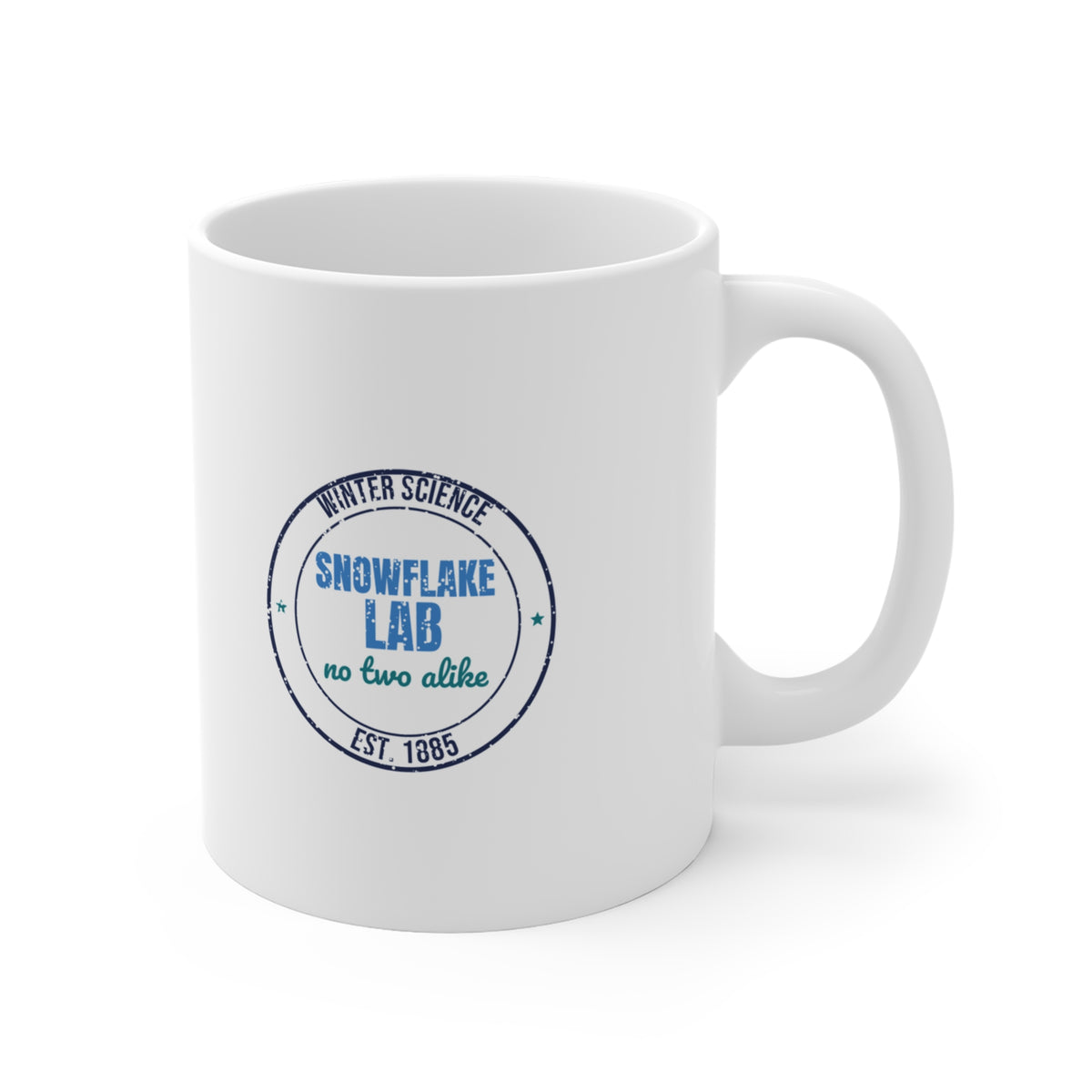 Winter Science Snowflake Lab Est. 1885 Mug, Vintage Winter Coffee Mug 11oz lifestyle