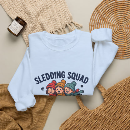 Sledding Squad Winter Kids Sweatshirt, Sledding Squad Crewneck Sweatshirt