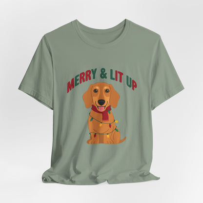 Merry and Lit Up Dachshund Christmas Lights Shirt, Dachshund Christmas Lights T-Shirt