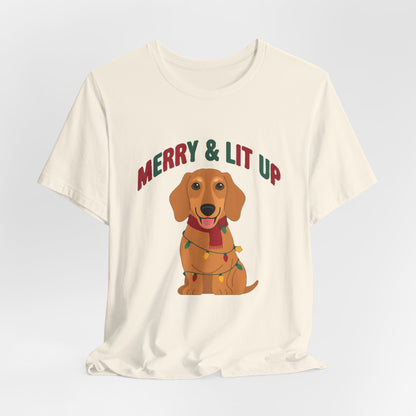 Merry and Lit Up Dachshund Christmas Lights Shirt, Dachshund Christmas Lights T-Shirt