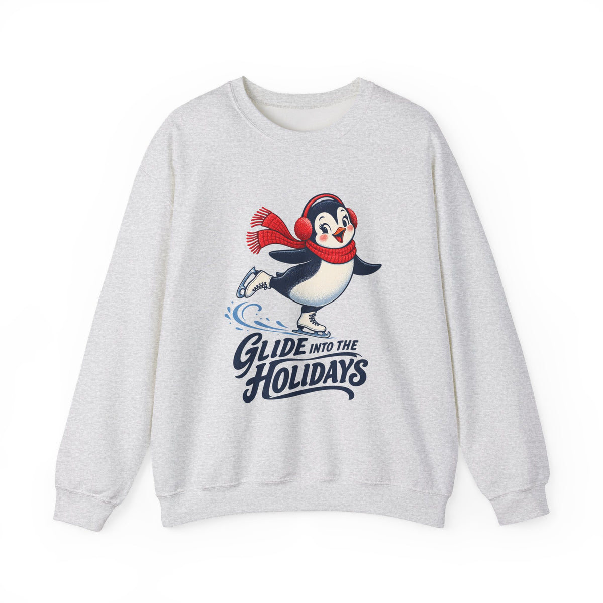 Glide Into the Holidays Ice Skating Penguin Sweatshirt, Skating Penguin Crewneck Sweatshirt