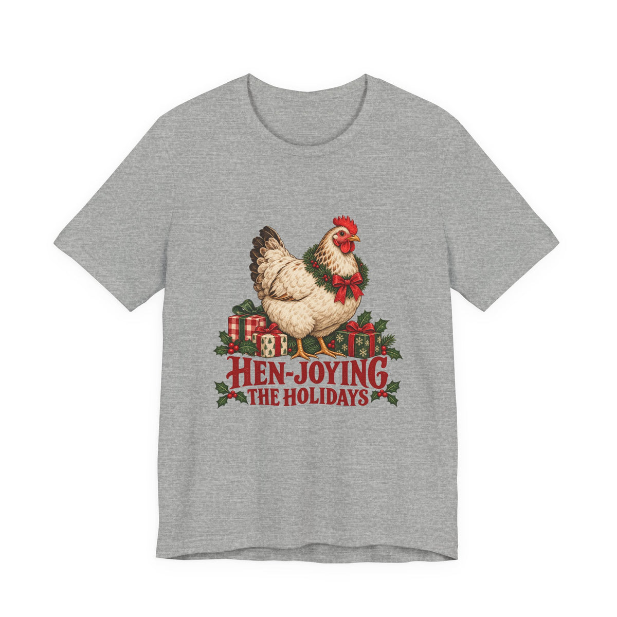 Hen-joying the Holidays Farmhouse Chicken Shirt, Chicken Christmas T-Shirt, Chicken Christmas Gift