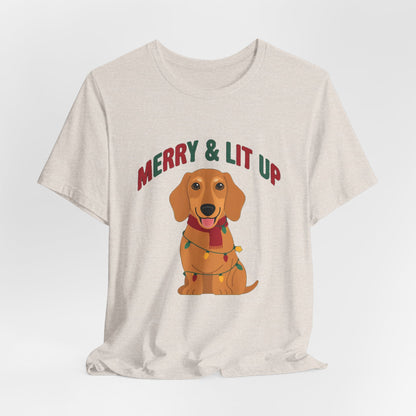 Merry and Lit Up Dachshund Christmas Lights Shirt, Dachshund Christmas Lights T-Shirt