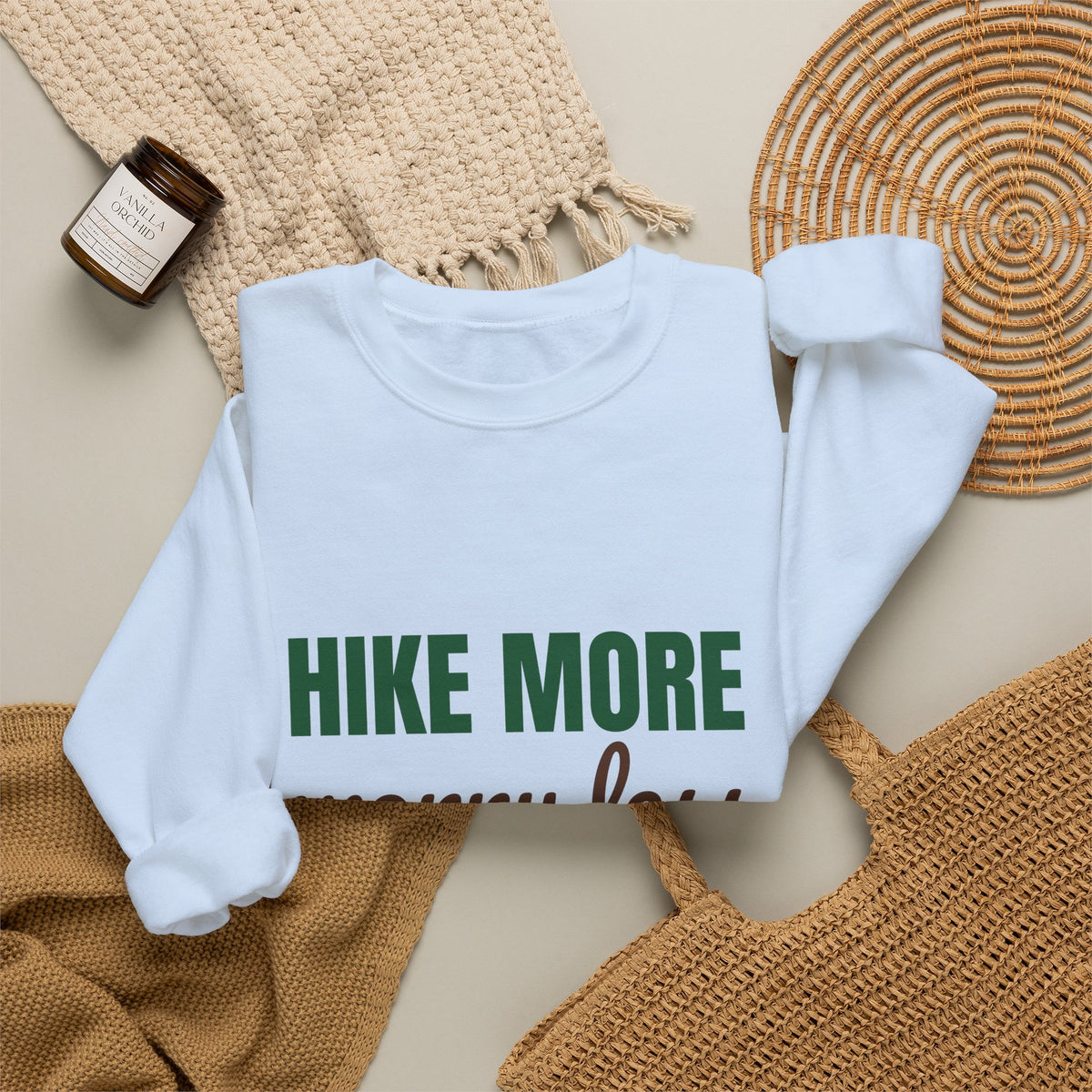 Hike More Worry Less Sweatshirt, Hike More Worry Less Crewneck Sweatshirt