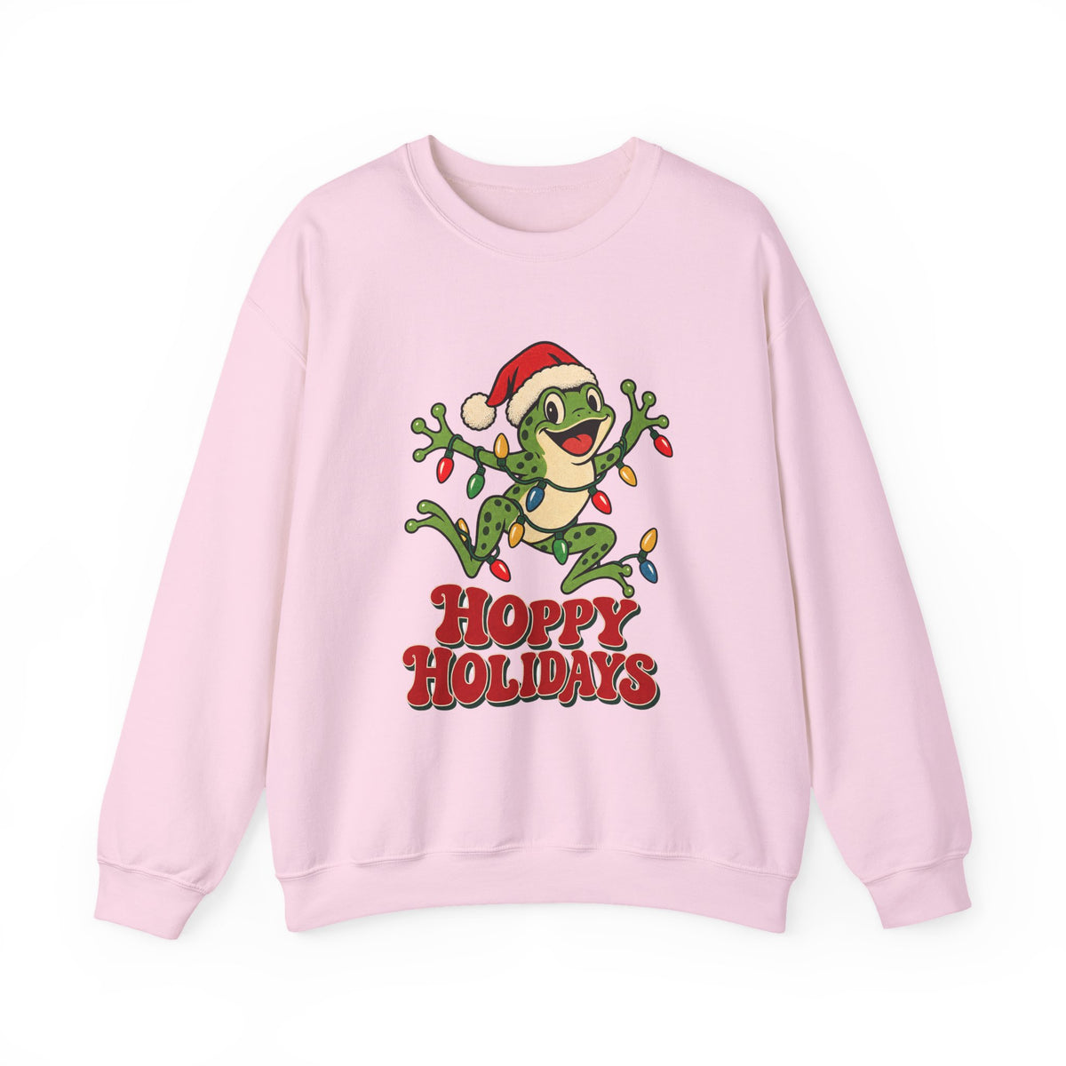 Hoppy Holidays Frog in Christmas Lights Sweatshirt, Frog Christmas Crewneck Sweatshirt