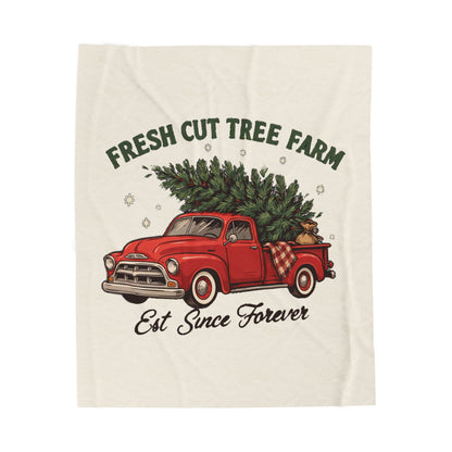 Fresh Cut Tree Farm Red Truck Christmas Blanket 50x60, Plush Holiday Throw