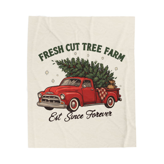 Fresh Cut Tree Farm Red Truck Christmas Blanket 50x60, Plush Holiday Throw