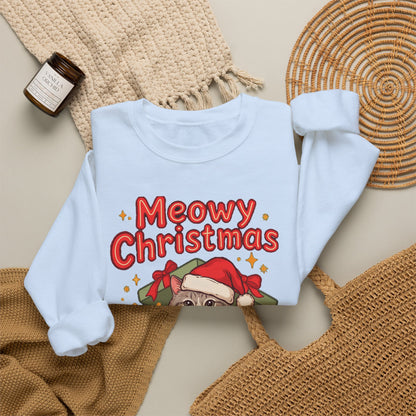 Meowy Christmas Sweatshirt, Cute Cat Christmas Crewneck, Cozy Cat Lover Sweater