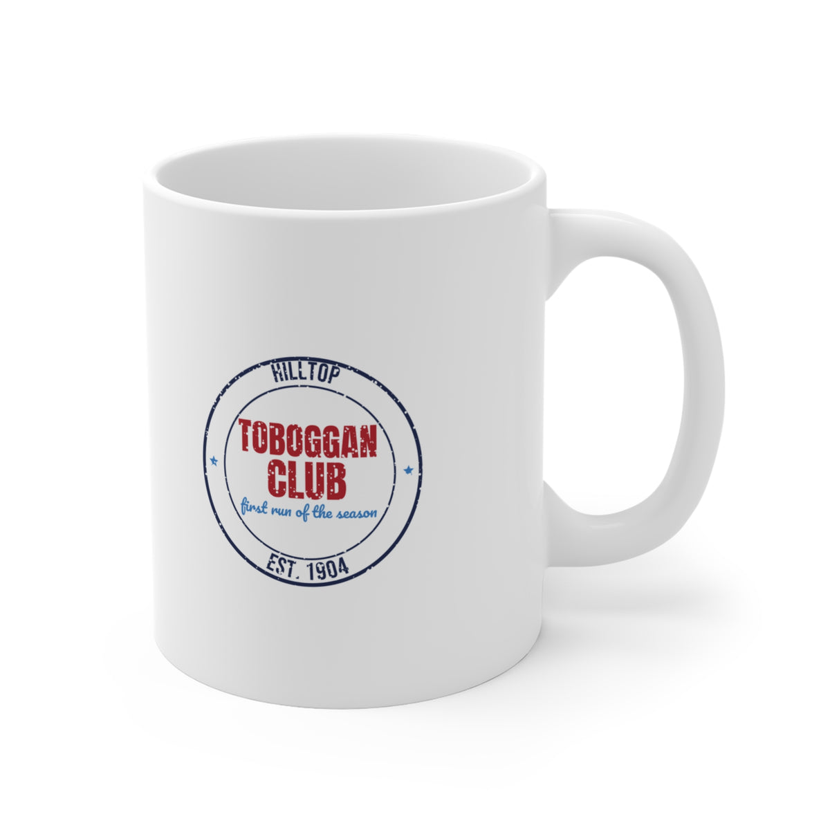 Hilltop Toboggan Club Est. 1904 Mug, Vintage Winter Coffee Mug 11oz lifestyle