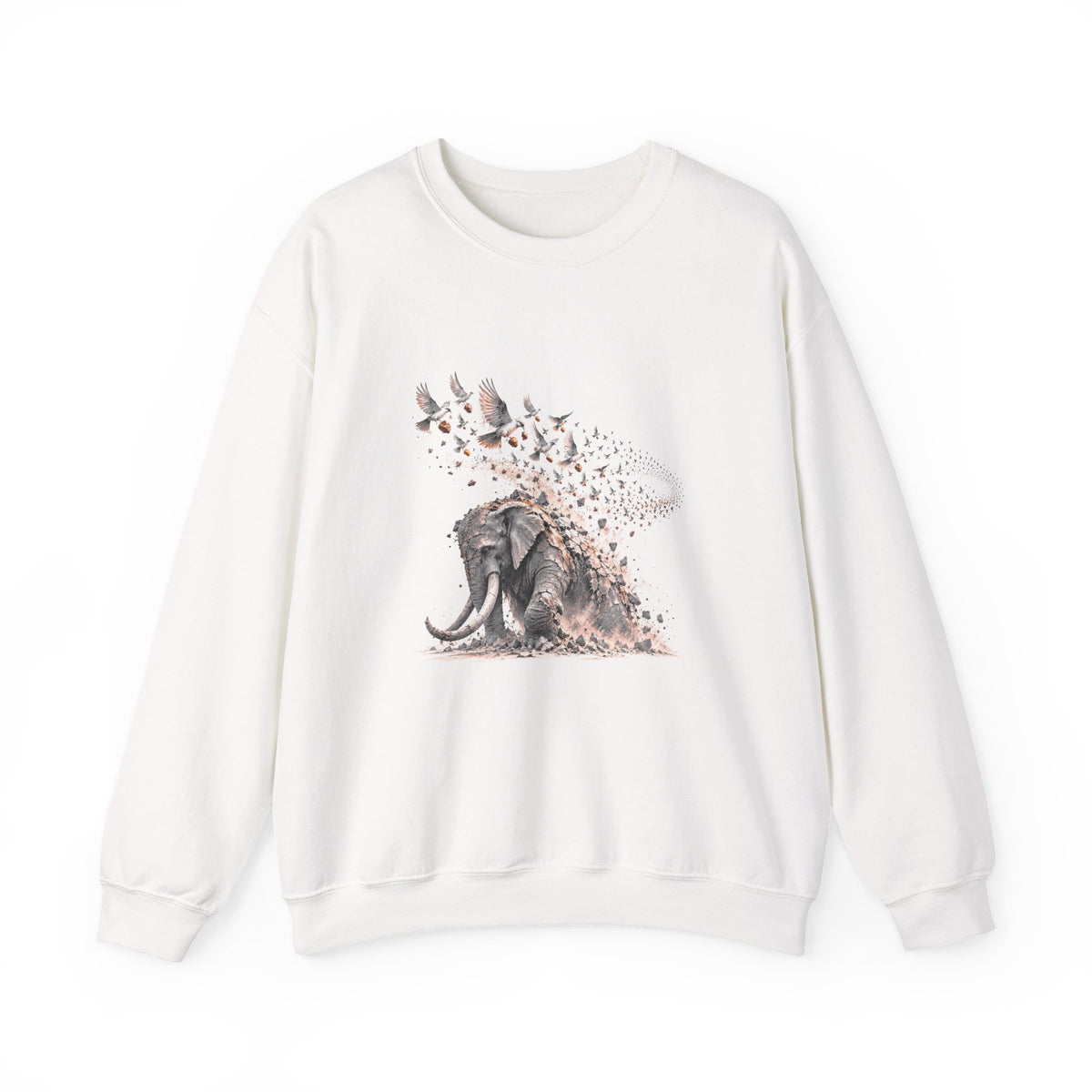 The Elephant and the Birds Sweatshirt, Symbolic Fine Art Crewneck, By Xudeyda