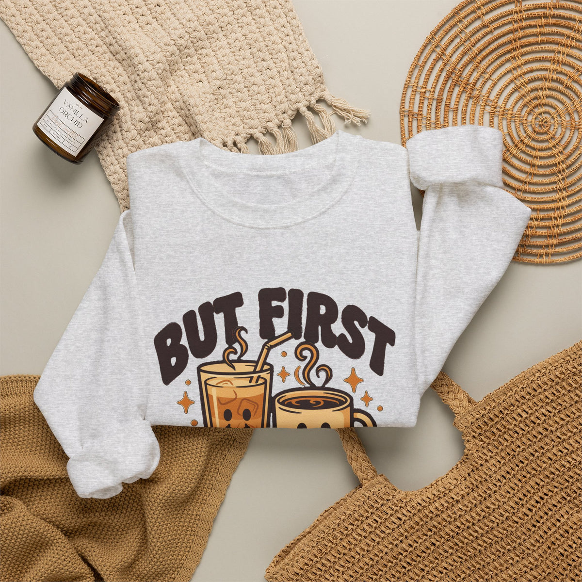 But First Coffee Sweatshirt, Retro Coffee Lover Crewneck