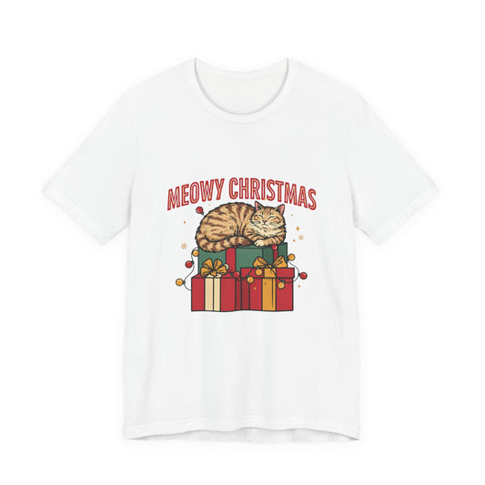 Meowy Christmas Cat on Presents Shirt