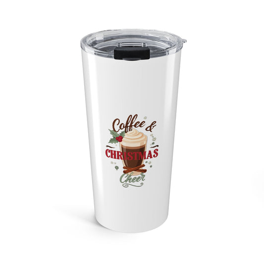 Coffee and Christmas Cheer Tumbler 20oz, Insulated Holiday Coffee Tumbler, Christmas Gift