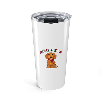 Merry and Lit Up Dachshund Christmas Lights Tumbler, Dachshund Christmas Travel Tumbler 20oz