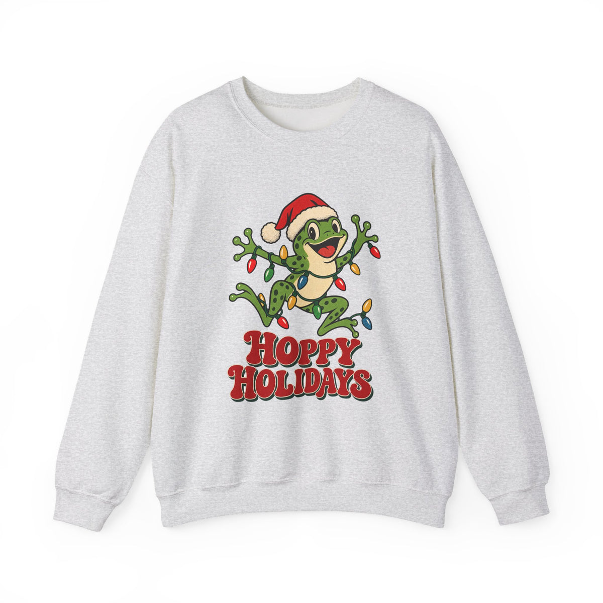 Hoppy Holidays Frog in Christmas Lights Sweatshirt, Frog Christmas Crewneck Sweatshirt