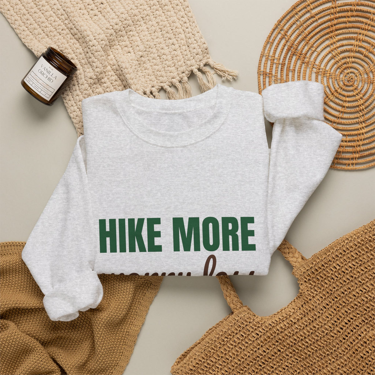 Hike More Worry Less Sweatshirt, Hike More Worry Less Crewneck Sweatshirt
