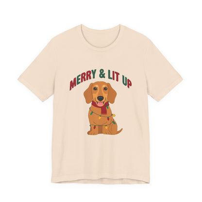 Merry and Lit Up Dachshund Christmas Lights Shirt, Dachshund Christmas Lights T-Shirt