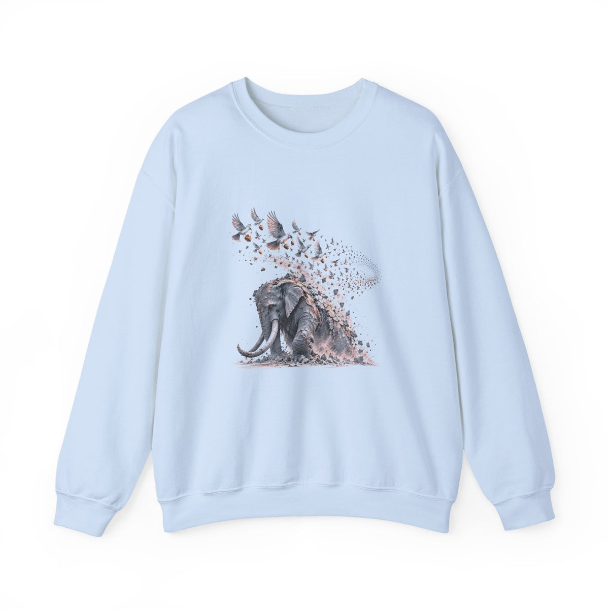 The Elephant and the Birds Sweatshirt, Symbolic Fine Art Crewneck, By Xudeyda