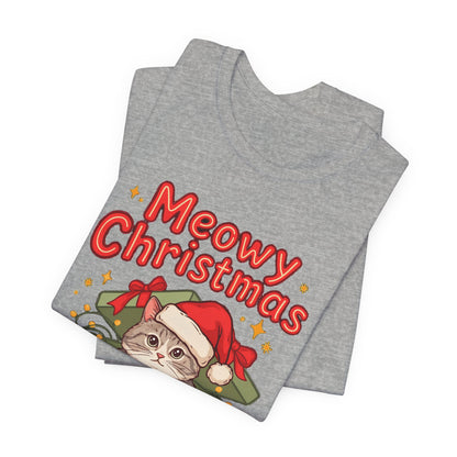 Meowy Christmas Shirt, Funny Cat Christmas T-Shirt, Gift for Cat Lovers
