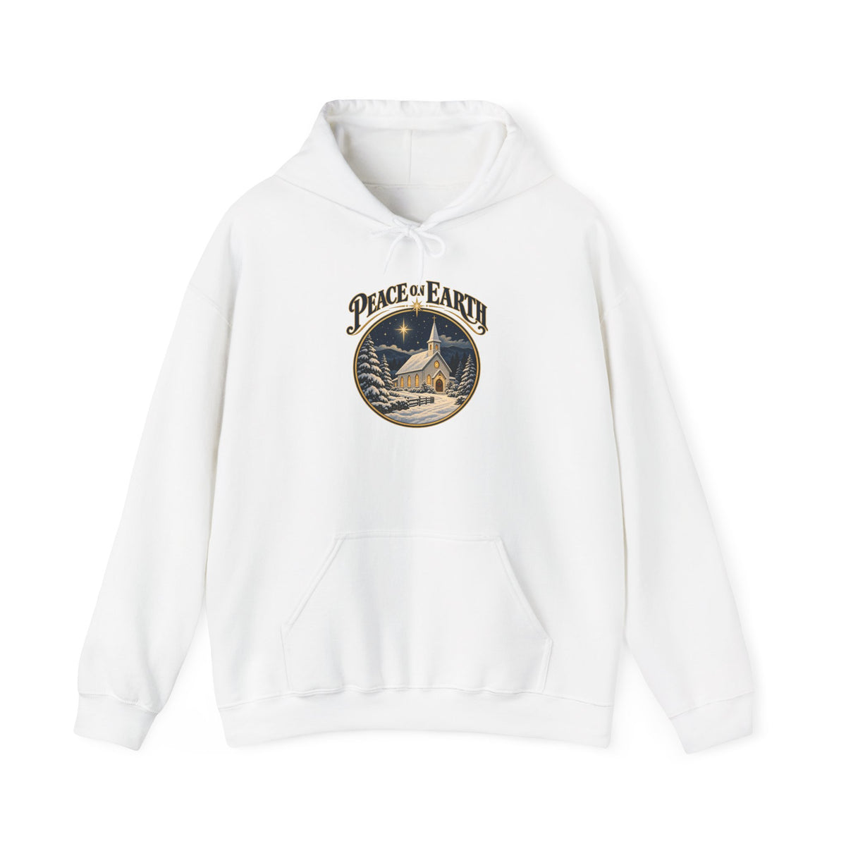 Peace on Earth Snowy Country Church Hoodie, Peace on Earth Christmas Hoodie