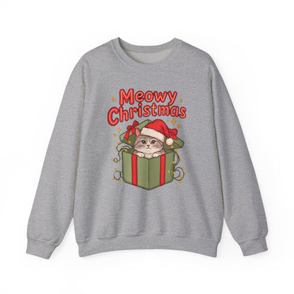 Meowy Christmas Sweatshirt, Cute Cat Christmas Crewneck, Cozy Cat Lover Sweater
