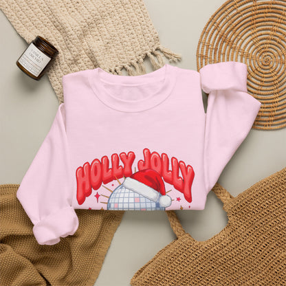 Holly Jolly Vibes Sweatshirt, Retro Disco Christmas Crewneck, Pink Holiday Sweater
