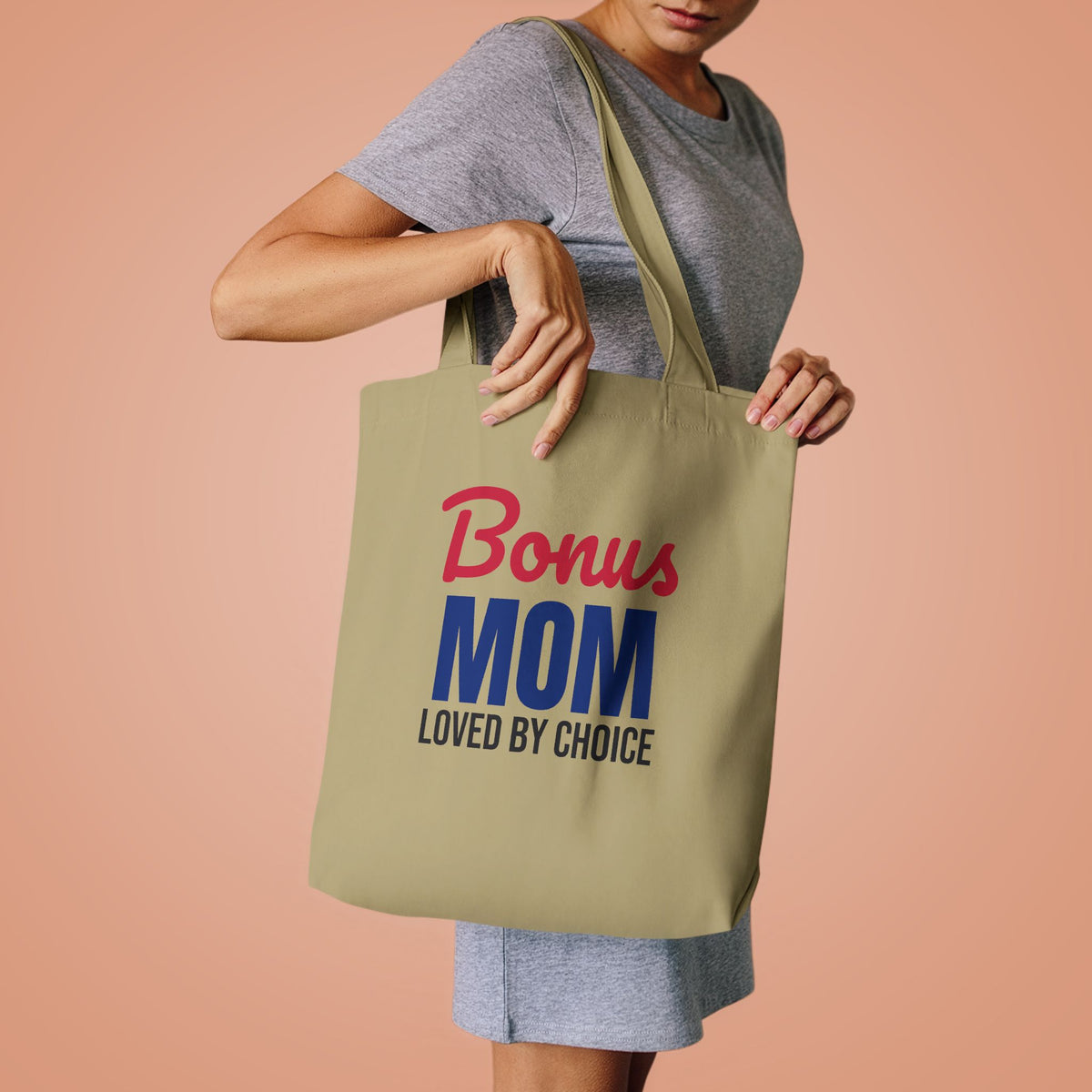 Bonus Mom Loved by Choice Tote Bag, Bonus Mom Canvas Tote Bag
