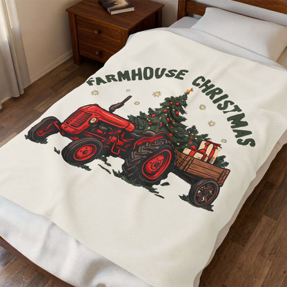 Farmhouse Christmas Red Tractor Christmas Blanket 50x60, Plush Holiday Throw