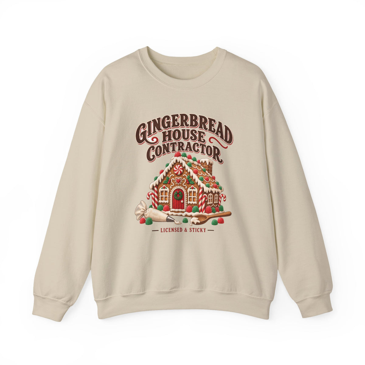Gingerbread House Contractor Licensed and Sticky Sweatshirt, Gingerbread House Crewneck Sweatshirt