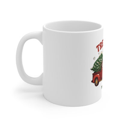 Christmas Tree Farm Mug, Vintage Red Truck Christmas Coffee Mug 11oz