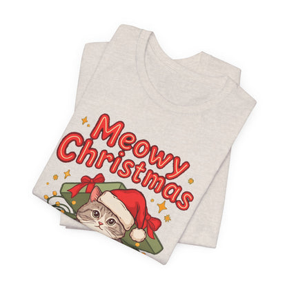 Meowy Christmas Shirt, Funny Cat Christmas T-Shirt, Gift for Cat Lovers