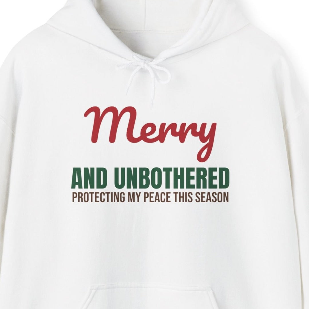 Merry and Unbothered Protecting My Peace This Season Hoodie, Funny Christmas Hoodie lifestyle
