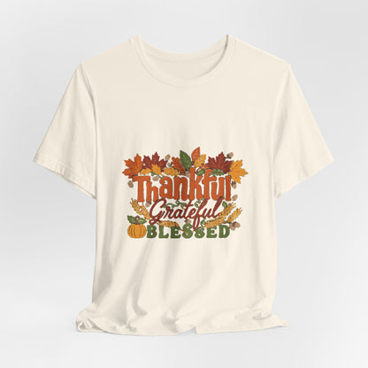 Thankful Grateful Blessed Shirt, Fall Thanksgiving T-Shirt, Autumn Leaves Tee