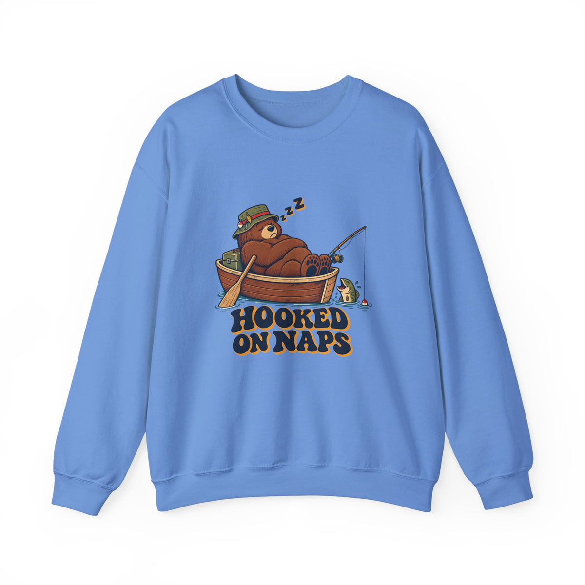 Hooked on Naps Fishing Bear Sweatshirt, Funny Fishing Crewneck Sweatshirt