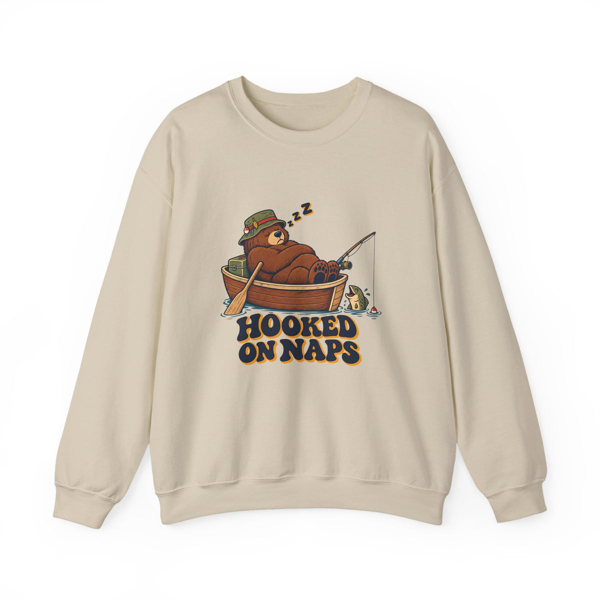 Hooked on Naps Fishing Bear Sweatshirt, Funny Fishing Crewneck Sweatshirt